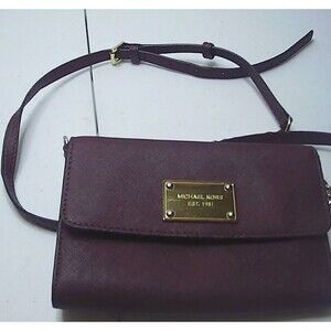 Michael Kors crossbody clutch maroon gold hardware 6.75x1x4.75